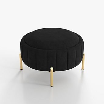 SEYNAR Modern Velvet Round Storage Ottoman with Gold Legs