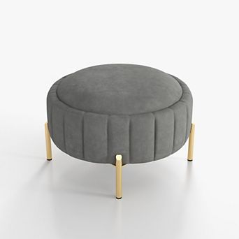 SEYNAR Modern Velvet Round Storage Ottoman with Gold Legs