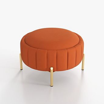 SEYNAR Modern Velvet Round Storage Ottoman with Gold Legs