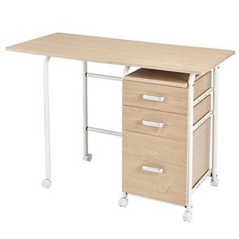 Gymax Folding Computer Laptop Desk Wheeled Home Office Furniture w/3 Drawers