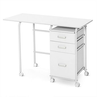 Gymax Folding Computer Laptop Desk Wheeled Home Office Furniture w/3 Drawers