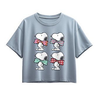 Girls 7-16 Peanuts Snoopy Bowtie Patterns Boxy Tee