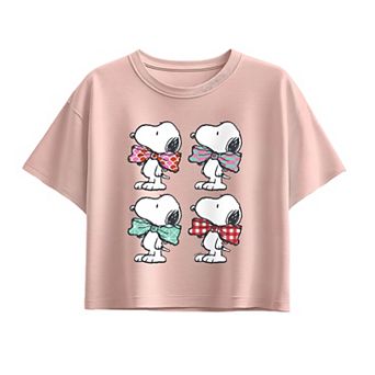 Girls 7-16 Peanuts Snoopy Bowtie Patterns Boxy Tee