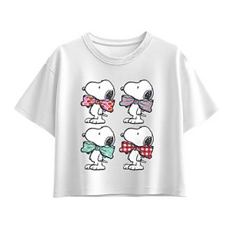 Girls 7-16 Peanuts Snoopy Bowtie Patterns Boxy Tee