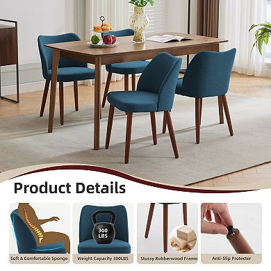 Set of 2 Cushioned Fabric Dining Chairs Wingback Wood Legs