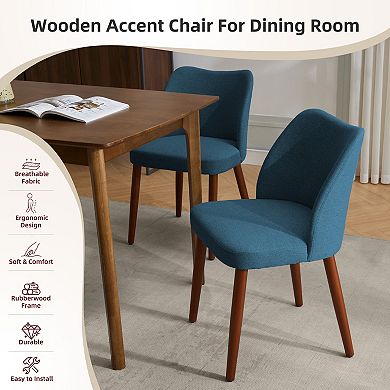 Set of 2 Cushioned Fabric Dining Chairs Wingback Wood Legs