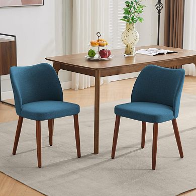 Set of 2 Cushioned Fabric Dining Chairs Wingback Wood Legs