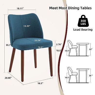 Set of 2 Cushioned Fabric Dining Chairs Wingback Wood Legs