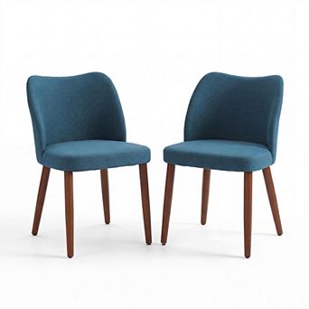 Set of 2 Cushioned Fabric Dining Chairs Wingback Wood Legs