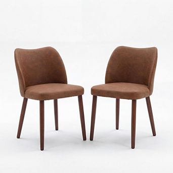 Set of 2 Cushioned Fabric Dining Chairs Wingback Wood Legs