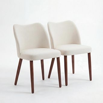 Set of 2 Cushioned Fabric Dining Chairs Wingback Wood Legs