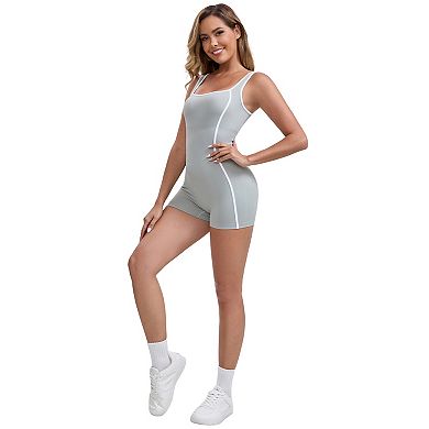 2 Packs Women's Color Block Square Neck Sleeveless Jumpsuits Slimming Waist Tummy Control Bodysuits