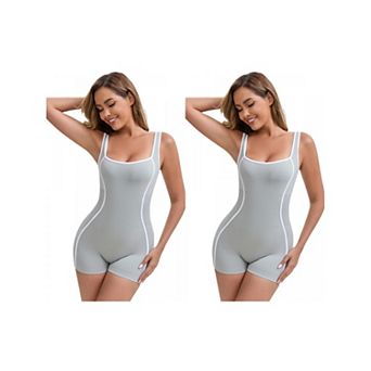 2 Packs Women's Color Block Square Neck Sleeveless Jumpsuits Slimming Waist Tummy Control Bodysuits