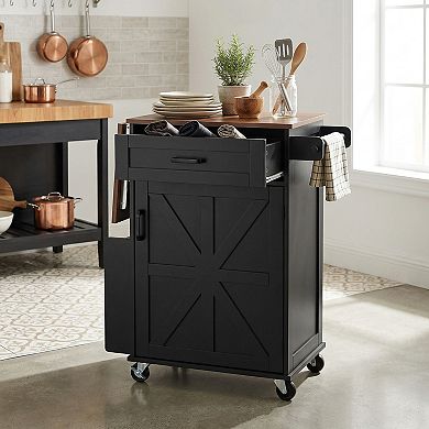 39.3 in. Farmhouse Kitchen Island with Drop Leaf and Open Side Rack for Lawn Garden