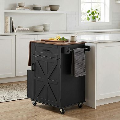 39.3 in. Farmhouse Kitchen Island with Drop Leaf and Open Side Rack for Lawn Garden