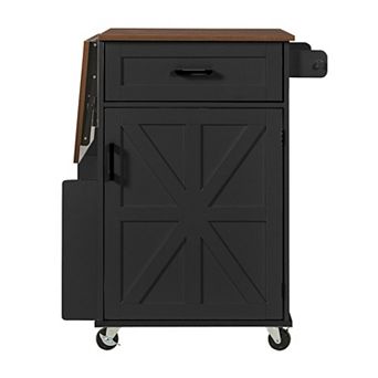 39.3 in Farmhouse Kitchen Island with Drop Leaf and Open Side Rack for Lawn Garden