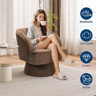 Modern Swivel Barrel Chair, Plush Velvet/Teddy Fabric, 360° Rotation
