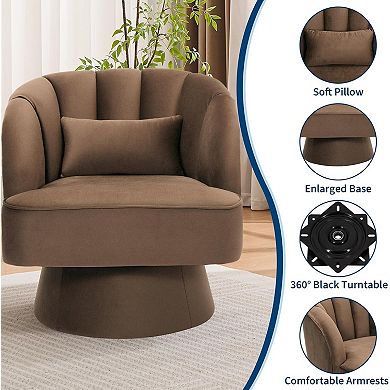 Modern Swivel Barrel Chair, Plush Velvet/Teddy Fabric, 360° Rotation