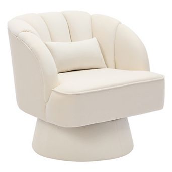 Modern Swivel Barrel Chair, Plush Velvet/Teddy Fabric, 360° Rotation