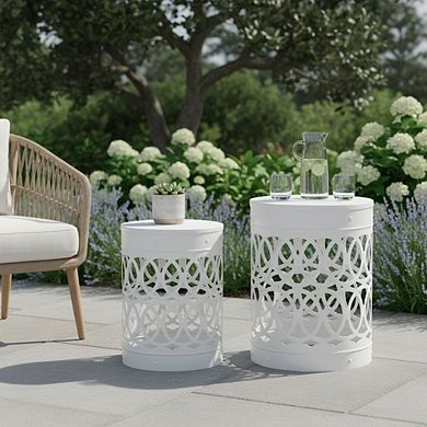 2-Piece Modern Iron Side Table Set with Cylindrical Design, No Assembly Required