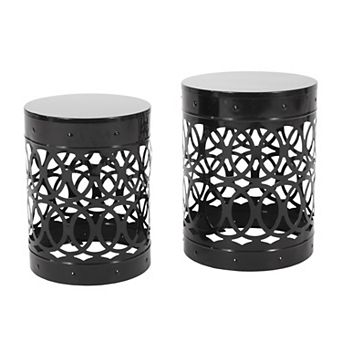 2 pc Modern Iron Side Table Set with Cylindrical Design, No Assembly Required