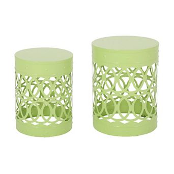 2 pc Modern Iron Side Table Set with Cylindrical Design, No Assembly Required