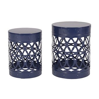 2 pc Modern Iron Side Table Set with Cylindrical Design, No Assembly Required