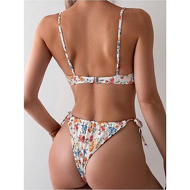 Women's Floral Print Halter Bikini Set Tie Side Two Piece Swimsuit