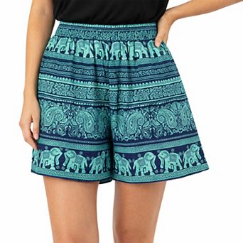 Artyska Women’s Printed Elastic Waist Pull-On Boho Beach Shorts