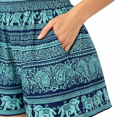 Artyska Women’s Printed Elastic Waist Pull-On Boho Beach Shorts