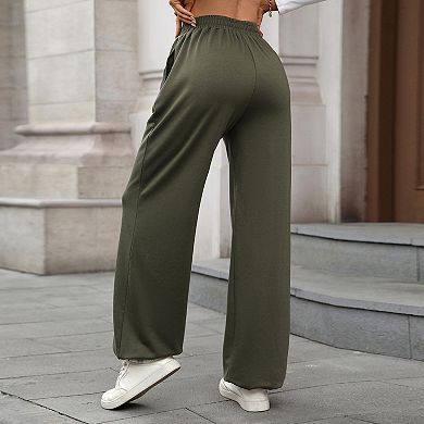 Women's Crossover Waist Sweatpants Casual Wide Leg Lounge Jogger Pants