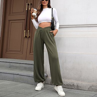 Women's Crossover Waist Sweatpants Casual Wide Leg Lounge Jogger Pants