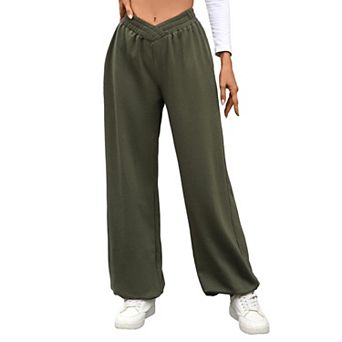 Women's Crossover Waist Sweatpants Casual Wide Leg Lounge Jogger Pants