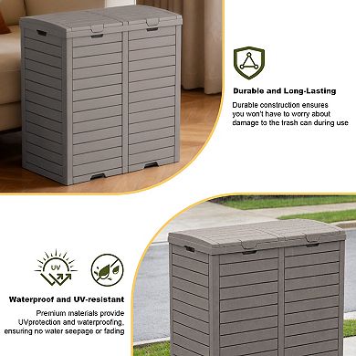 EFU 76 Gallon Dual Trash Can with Locking Lid, Double Bin Resin Outdoor Waste Container