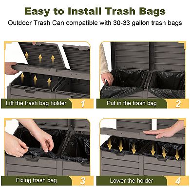 EFU 76 Gallon Dual Trash Can with Locking Lid, Double Bin Resin Outdoor Waste Container
