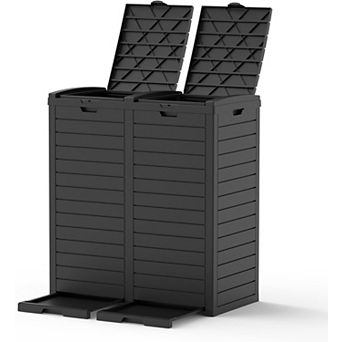 EFU 76 Gallon Dual Trash Can with Locking Lid, Double Bin Resin Outdoor Waste Container