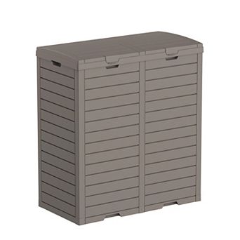 EFU 76 Gallon Dual Trash Can with Locking Lid, Double Bin Resin Outdoor Waste Container