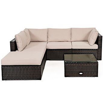 Gymax 6 pc Rattan Patio Sectional Sofa Set Outdoor Furniture Set w/ Cushions