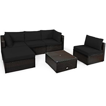 Gymax 6 pc Rattan Patio Sectional Sofa Set Outdoor Furniture Set w/ Cushions