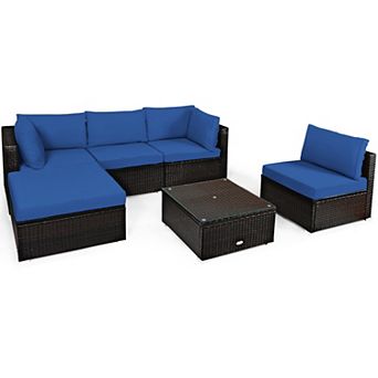 Gymax 6 pc Rattan Patio Sectional Sofa Set Outdoor Furniture Set w/ Cushions