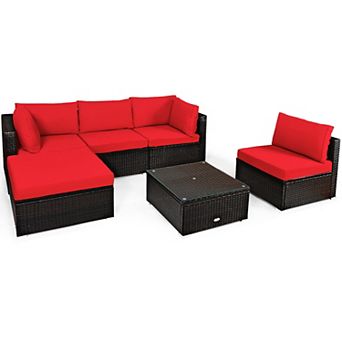 Gymax 6 pc Rattan Patio Sectional Sofa Set Outdoor Furniture Set w/ Cushions