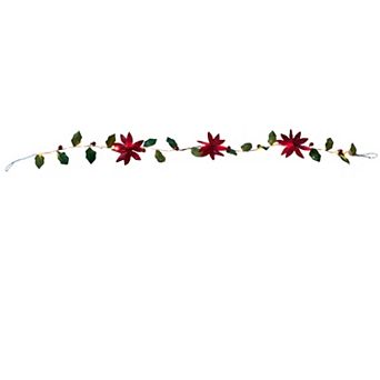 St. Nicholas Square® Poinsettia Fabric Garland with LED Lights