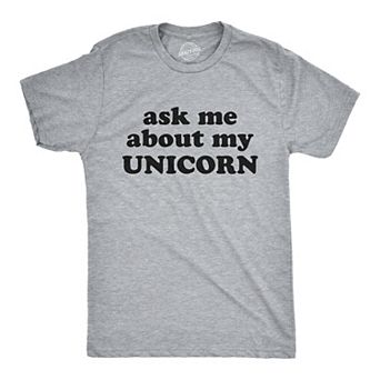 Mens Ask Me About My Unicorn Flip Up T Shirt Funny Mythical Horse Tee for Guys