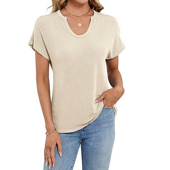 Womens Loose Textured Tunic Shirt Tops Dressy Casual V Neck Short Sleeve Beach Vacation Outfits