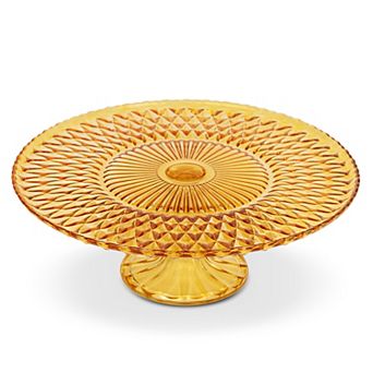 Amici Home Rochester Footed Glass Cake Stand, Round Vintage Style Cake Plate, (Amber)
