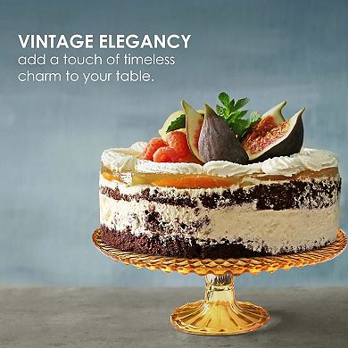 Amici Home Rochester Footed Glass Cake Stand, Round Vintage Style Cake Plate, (Amber)