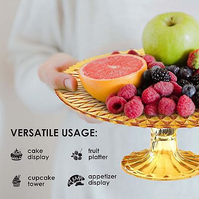 Amici Home Rochester Footed Glass Cake Stand, Round Vintage Style Cake Plate, (Amber)