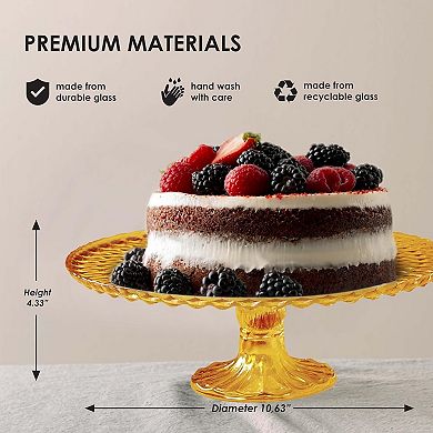 Amici Home Rochester Footed Glass Cake Stand, Round Vintage Style Cake Plate, (Amber)