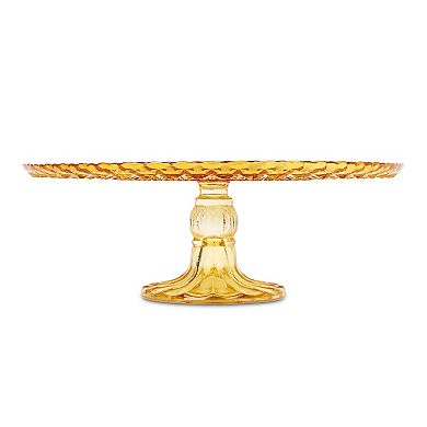 Amici Home Rochester Footed Glass Cake Stand, Round Vintage Style Cake Plate, (Amber)