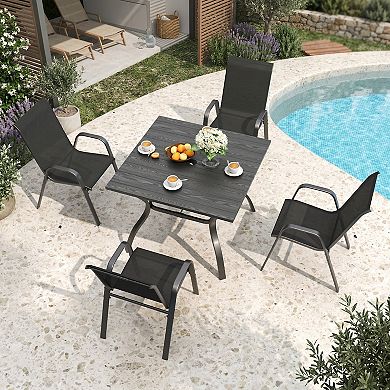 5-Piece Outdoor Patio Dining Set with Umbrella Hole and 4 Ergonomic Folding Chairs